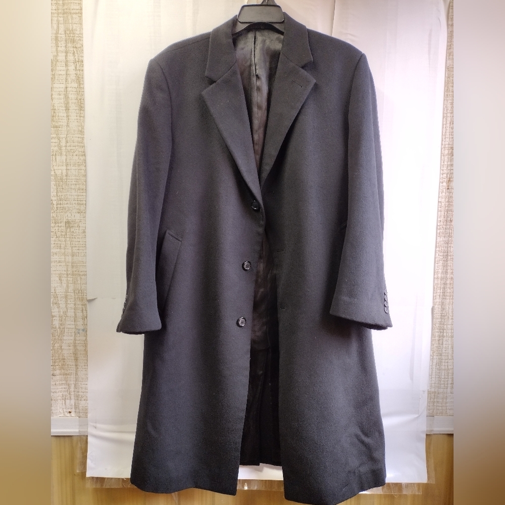 ALFANI Men's Black Wool & Cashmere Long OverCoat Trench Coat 44R